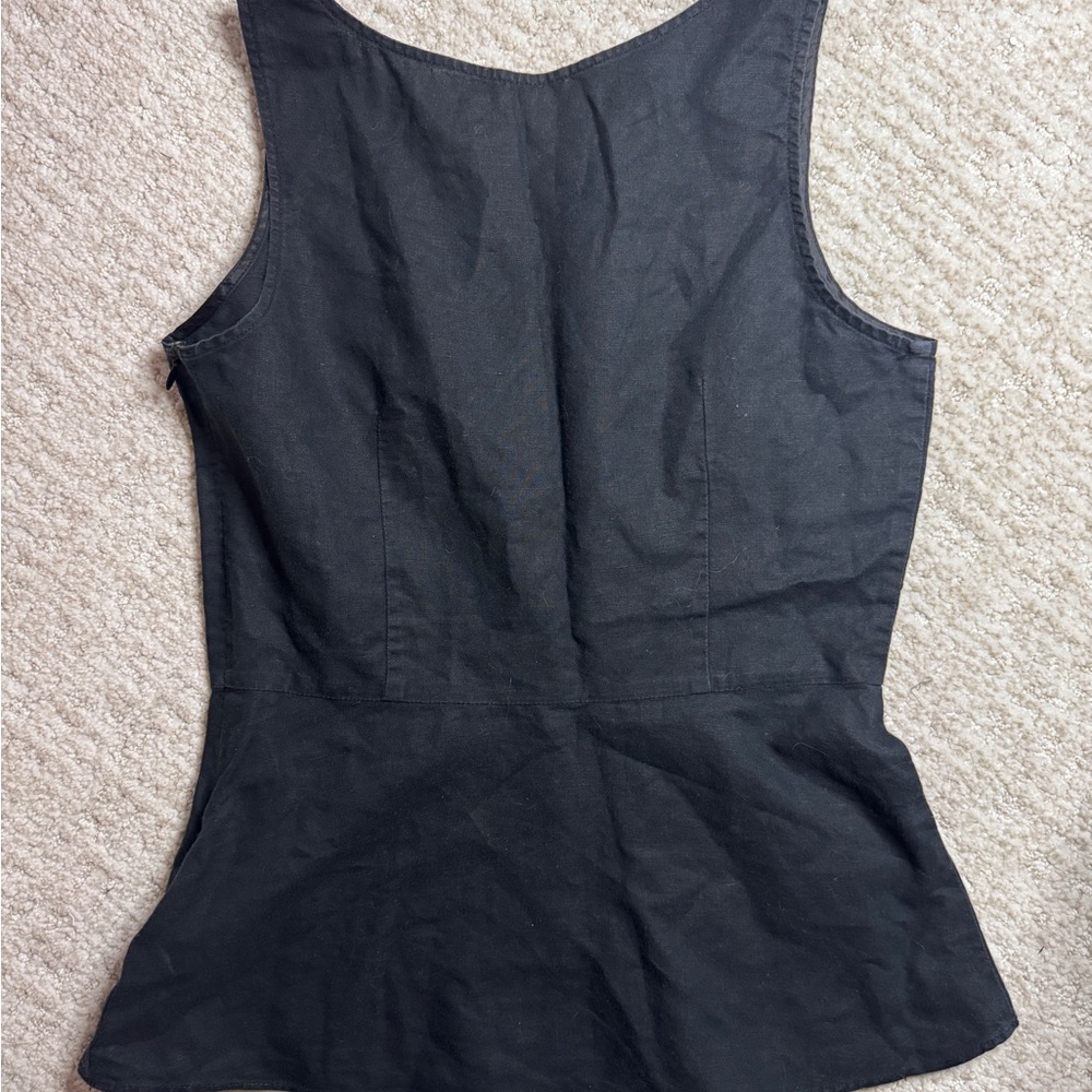 J. Crew Sleeveless V-Neck Linen/Cotton Peplum Blouse Black Size 0 - Picture 3 of 3